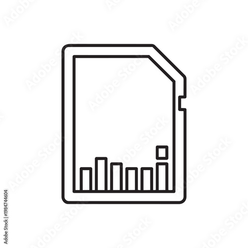 Minimalist monoline vector icon of an SD memory card for data storage, isolated on white background.