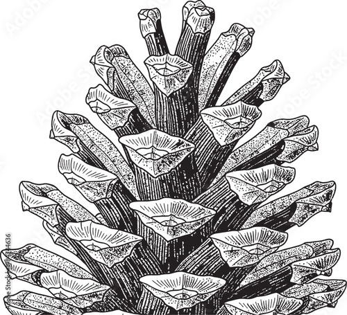 Foto Vintage botanical illustration of a pine cone a detailed black and white engravi