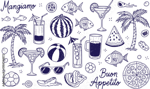 Blue and white summer vibes a collection of tropical illustrations and refreshing drinks