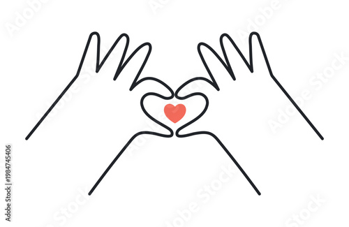 Hands making heart shape illustration isolated. Gesture, symbol, cartoon body parts. Love, friendship, support, care, empathy concept. Hand drawn line vector, clip art element