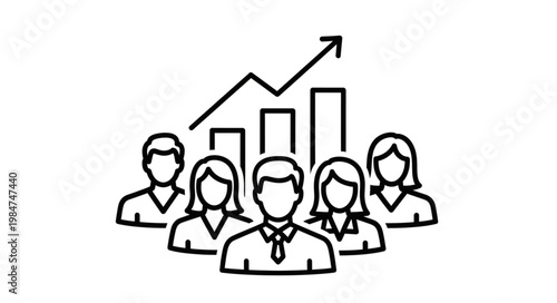 Business growth team success graph rising arrow icon.