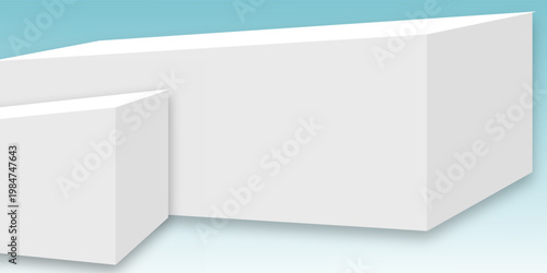 Three white podiums on blue sky background, vector illustration design for display cosmetic product, summer banner, mockup