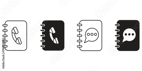 Set of address book icon. Containing contact, user, home location, mail, email, Email, website, telephone, mobile, fax for app and website.