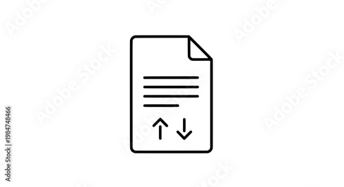 Document icon with upload and download arrows in simple line style for file transfer or data exchange.