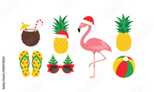 Festive tropical holiday icons with a holiday twist