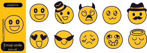 Emoji smile set. Colorful emoticon set isolated on white background. Vector illustration EPS 10