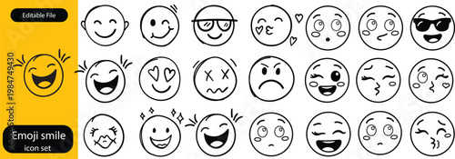 Emoji smile set. Colorful emoticon set isolated on white background. Vector illustration EPS 10