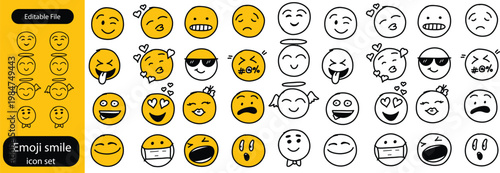 Emoji smile set. Colorful emoticon set isolated on white background. Vector illustration EPS 10