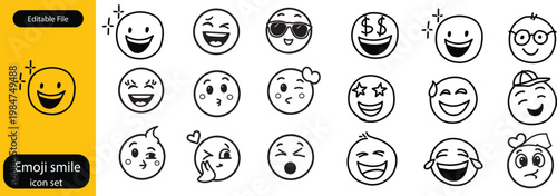 Emoji smile set. Colorful emoticon set isolated on white background. Vector illustration EPS 10