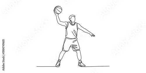Continuous line drawing of a professional basketball player holding a ball ready to shoot.