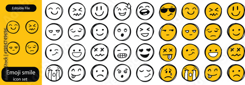 Emoji smile set. Colorful emoticon set isolated on white background. Vector illustration EPS 10