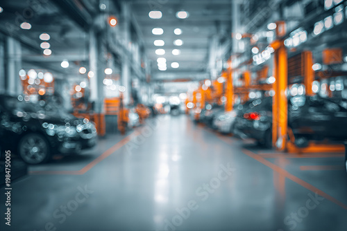 Blurred Background of a Modern Car Repair and Service Station.