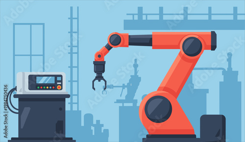 Industrial robotic arm in factory setting.