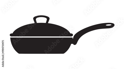 Frying Pan Icon Black Silhouette with Lid Minimal Kitchen Cookware Graphic Isolated on White