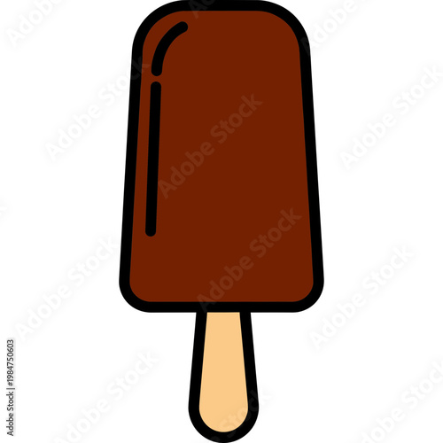 A colorful chocolate ice cream popsicle on a stick is shown.