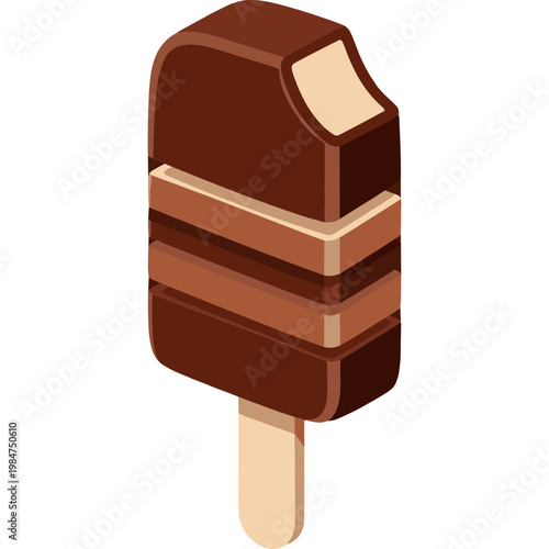 An illustration of a chocolate ice cream on a stick