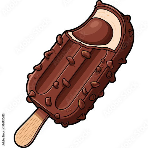 A delicious chocolate ice cream bar with nuts on a stick