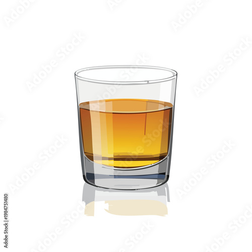 Clear glass of amber liquid on white surface illustration