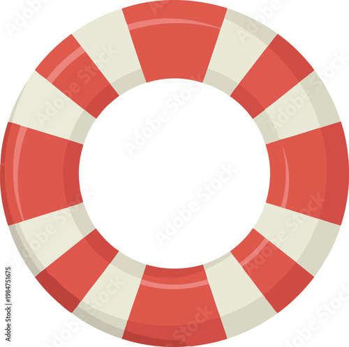 3D render of red and white striped life preserver ring isolated on white background with clean minimalist style