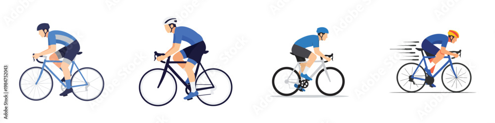Naklejka premium A simple yet dynamic flat vector showing a road cyclist in action, with flowing speed lines to suggest rapid movement