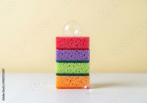 Colorful sponge blocks stacked with a decorative light bulb on top