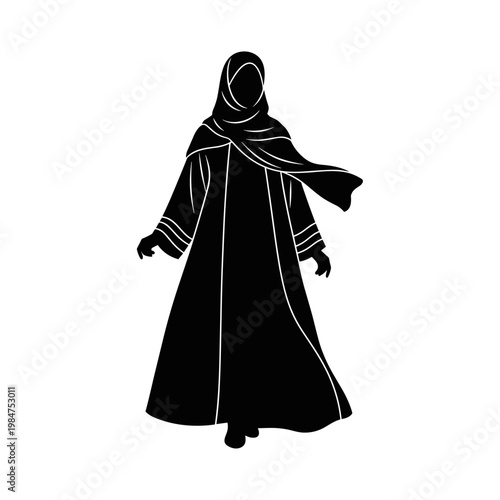 A woman in a traditional black Abaya dress, a concept of cultural heritage and modest fashion