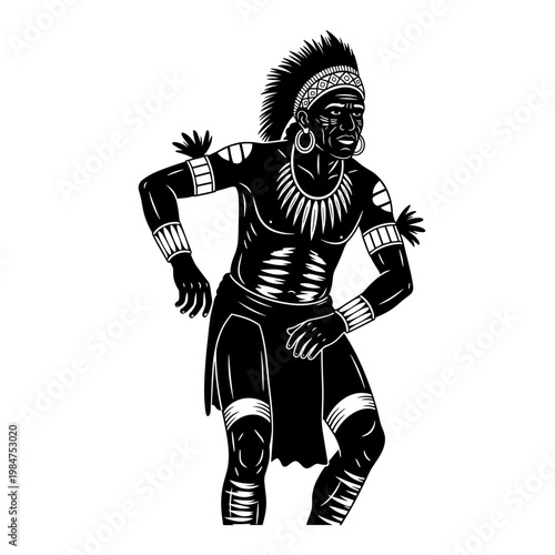 A representative of the indigenous people wearing traditional aboriginal jewelry and clothing, the concept of cultural identity and heritage