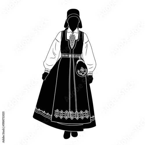 A woman in a traditional Norwegian Bunad dress, a concept of national heritage and festive celebration