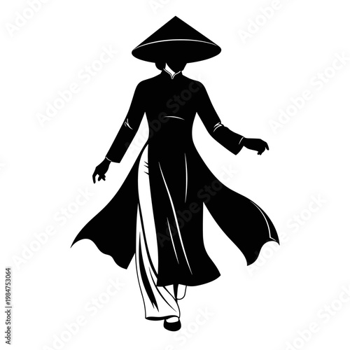 Young woman wearing traditional Vietnamese dress Ao Dai, concept of cultural elegance and heritage