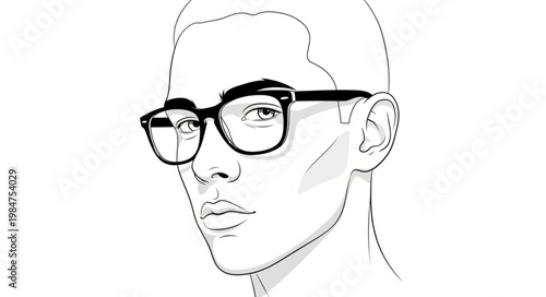 Stylized pencil sketch portrait of man wearing glasses.