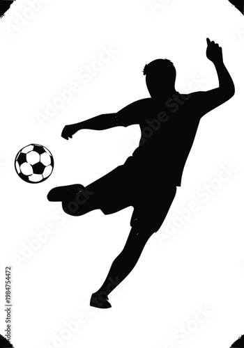A black silhouette depicts a soccer player mid-kick, showcasing athleticism and the essence of the sport.