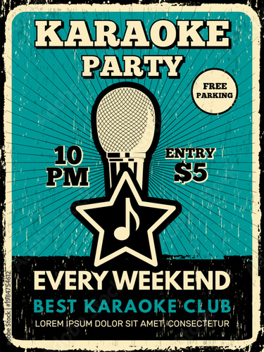 Karaoke party. music entertainment in karaoke bar. placard invitation
