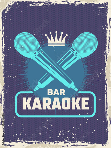 Karaoke. retro poster invitation at karaoke music entertainment