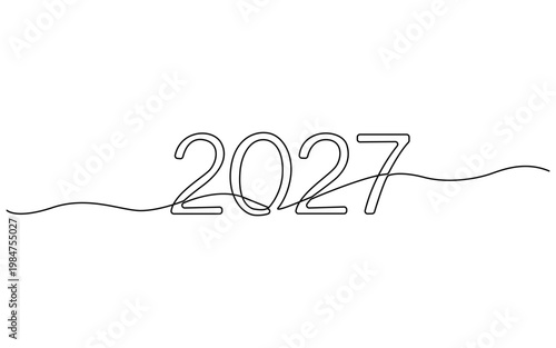 Continuous one line drawing of 2027, futuristic date, year illustration, modern design, vector graphic