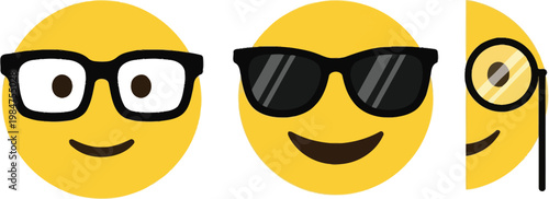 Three minion faces a playful trio of expressions featuring different eyewear and smiles
