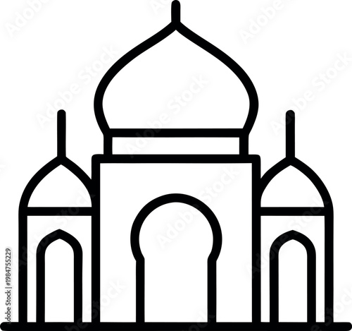 Black Outline Taj Mahal Landmark Monument Line Illustration