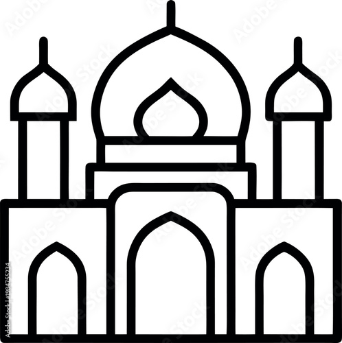 Black Outline Taj Mahal Monument Icon Line Illustration