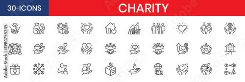 Charity Thin Line Icon Set Donation And Volunteer Support