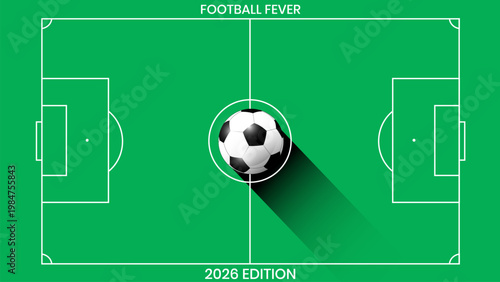 Football field with a soccer ball on a green background for the 2026 edition