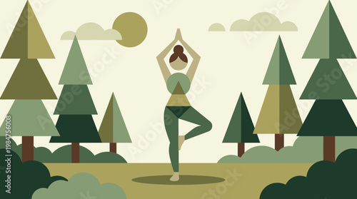 Serene Yoga Practice in Nature: In a peaceful outdoor setting, a person gracefully balances in a yoga pose, harmonizing with the natural surroundings.