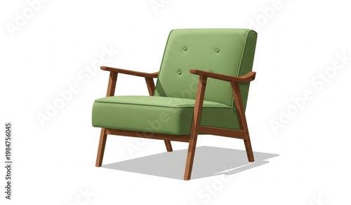 Mid Century Green Armchair Wooden Frame Furniture Vector Illustration