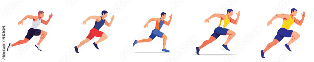 Fototapeta premium A flat vector of a sprinter, no outlines, isolated on a pure white background.