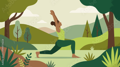 Nature Yoga: A person finds serenity through the practice of yoga, immersed in a tranquil natural landscape, embodying peace and balance.