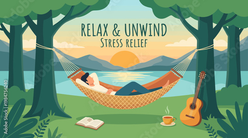 Relax and Unwind: A person finds serene escape in a hammock, embracing tranquility with nature's embrace. Escape the everyday hustle and unwind. 