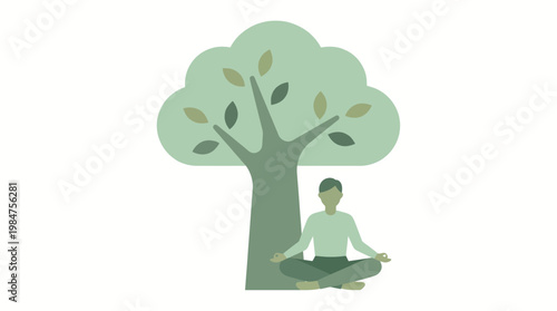 Harmony Under the Canopy: A figure finds serenity in meditation beneath a sheltering tree, embodying peace and mindfulness.