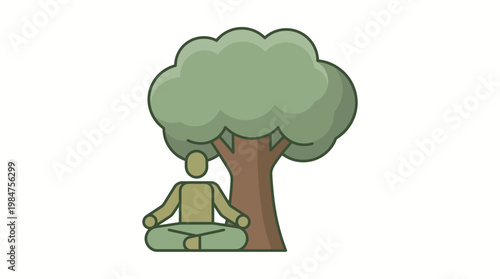 Meditation under the Tree: A person finds serenity through meditation, seated peacefully beneath the sheltering branches of a tree. A moment of mindfulness and tranquility, set in nature.