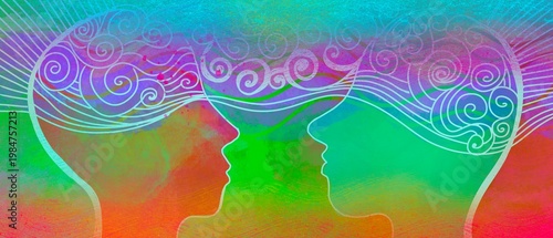 Disegno grafico Comunicazione tra due persone. Telepatia. Sulla stessa lunghezza d’onda.