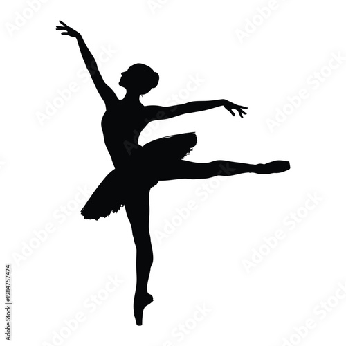 Silhouette of a woman in a ballet dance position isolated on white background