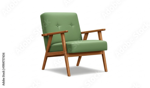 Mid Century Green Armchair Wooden Frame Furniture Vector Illustration