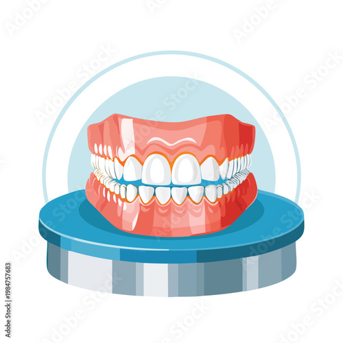 Dental prosthesis illustration isolated denture set on a podium style display